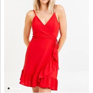 Altar’s State Anabella red ruffle faux wrap dress sz small